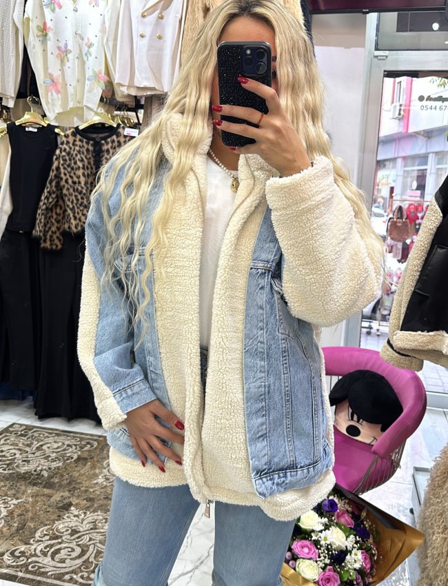 Mavi Teddy Kot detaylı mont