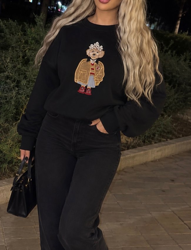 Siyah Köpekli Sweatshirt
