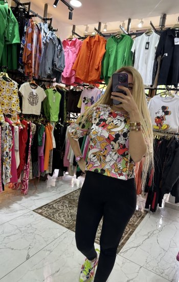 Desenli Mickey Tshirt Salaş Kalıp