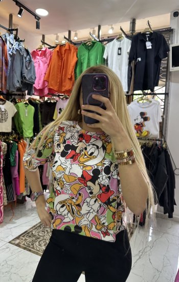 Desenli Mickey Tshirt Salaş Kalıp