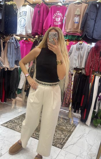 Keten Beli Yazılı Pantolon