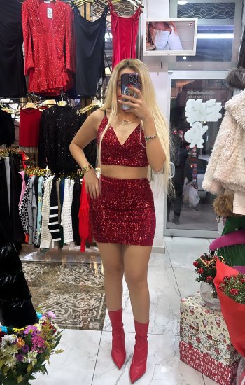 Kırmizi Payet Elbise