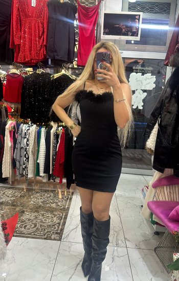 Kürklü siyah Elbise