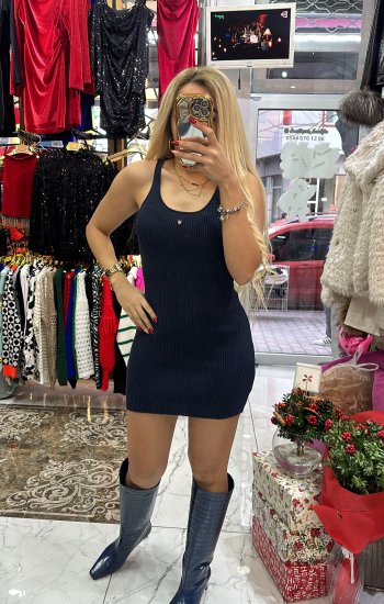 Lacivert Triko Elbise