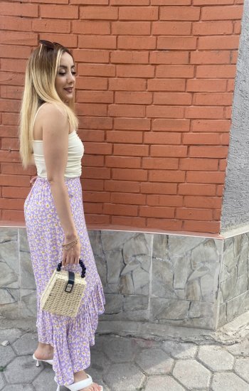 Lila Çicekli Etek