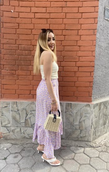 Lila Çicekli Etek