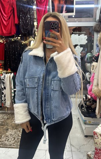 Mavi peluş kot ceket