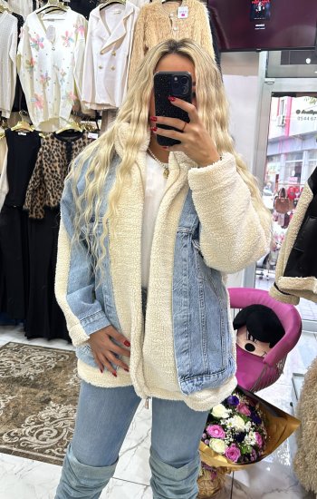 Mavi Teddy Kot detaylı mont