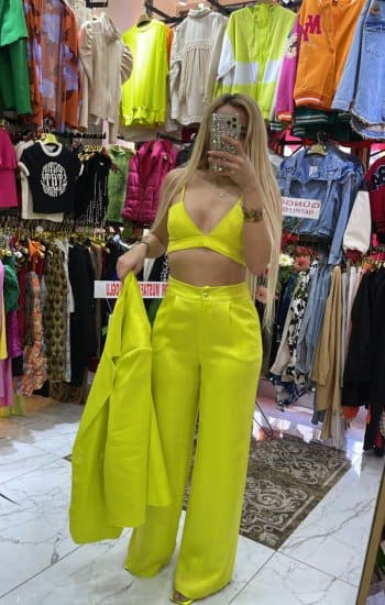 Neon Saten ceket ve bustiyer