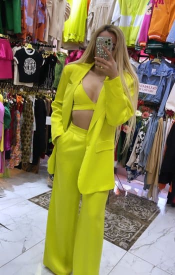 Neon Saten ceket ve bustiyer