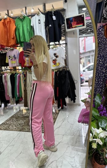 Pembe Yanlari Çizgili Pantolon