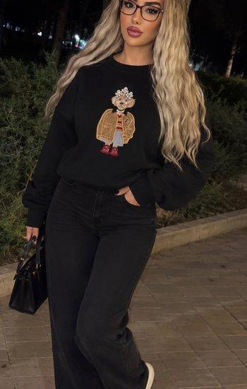 Siyah Köpekli Sweatshirt