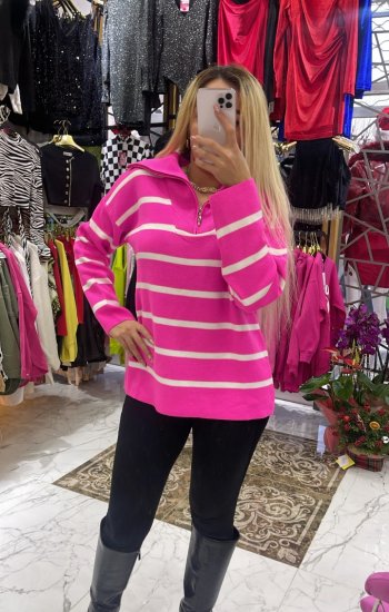 Triko Pembe Kazak Çizgili
