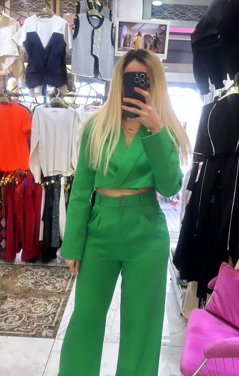 Yesil Crop Blazer Takim