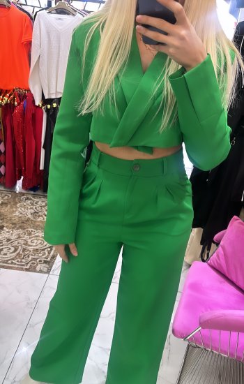 Yesil Crop Blazer Takim