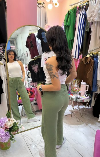 Yeşil Keten Pantolon
