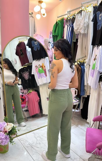 Yeşil Keten Pantolon
